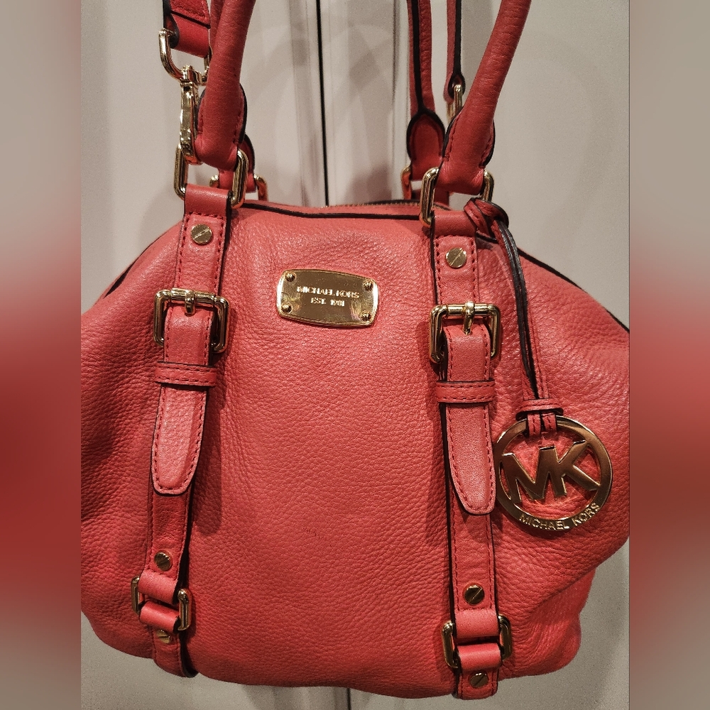Michael Kors red bowling bag cosmetic flaws need some TLC!